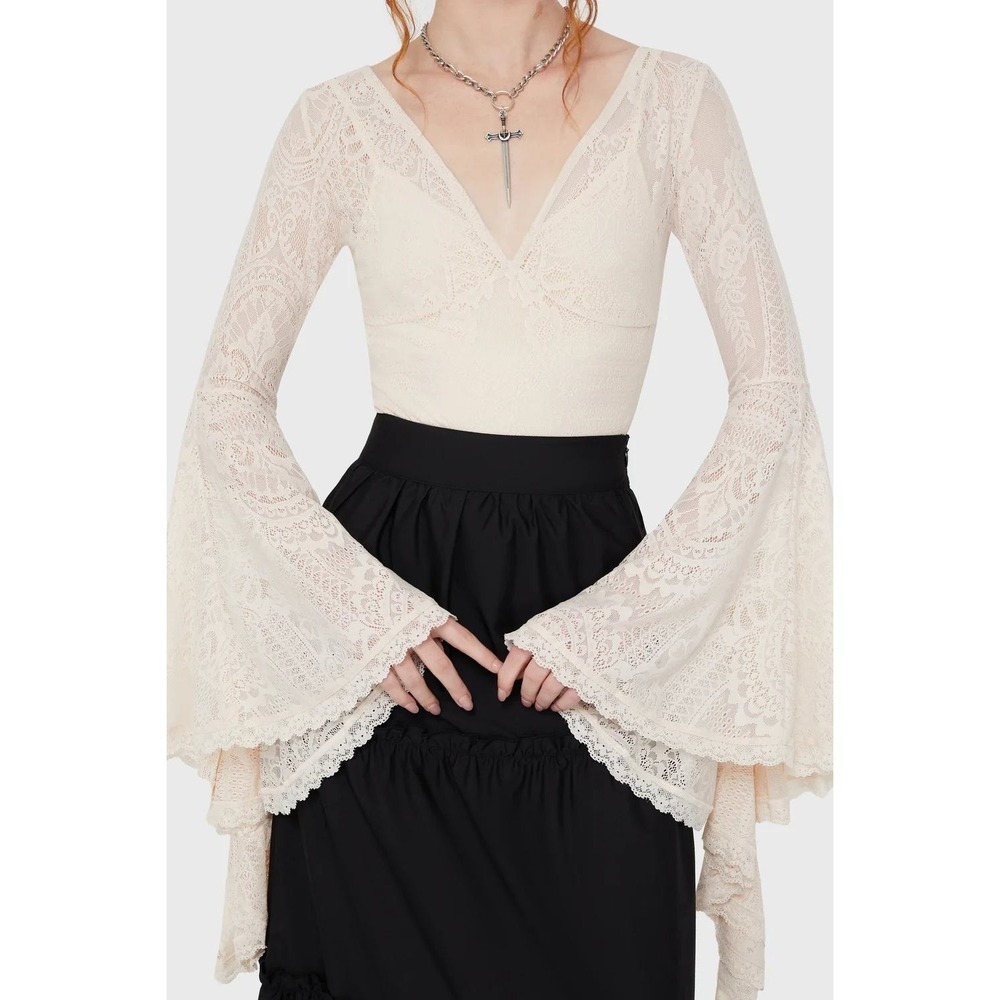 killstar fatal attraction lace bodysuit ivory flared sleeve XS